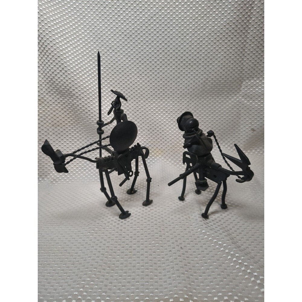 Vtg Welded Scrap Metal Don Quixote Sancho Panza Sculpture Set Figurine Nuts...